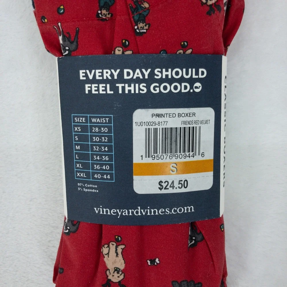 Vineyard Vines Classic Boxers Mens S Red‎ Holiday Dog Print Cotton Stretch New